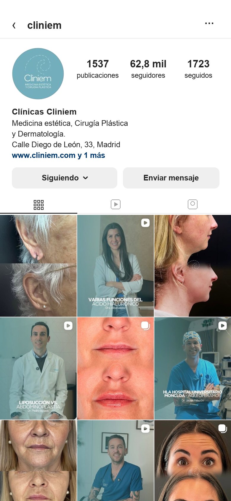 Perfil de Instagram de Cliniem